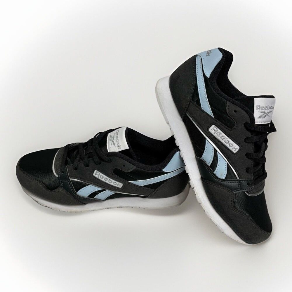 Reebok Classic Leather Women’s 8 Black Blue Retro Running Sneakers Casual